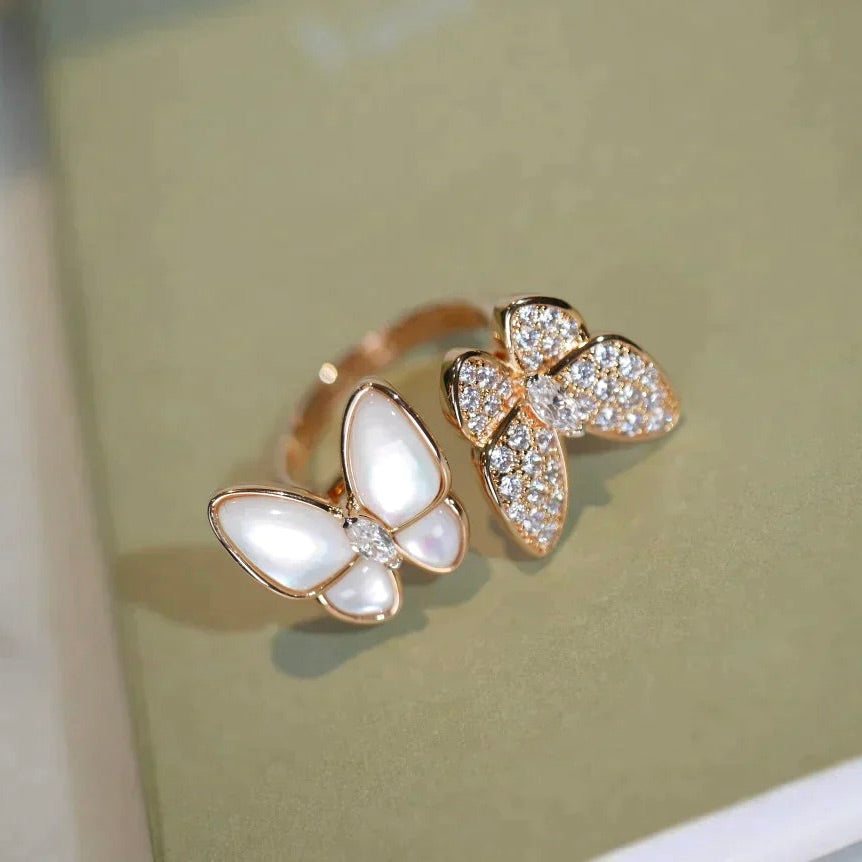 [⭐Haelin Jewelry]TWIN BUTTERFLY DIAMOND MOP RING