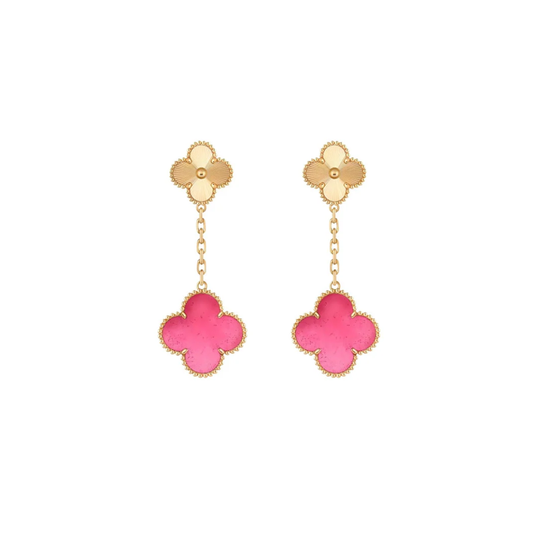 [⭐Haelin Jewelry]NEW CLOVER 2 MOTIF PINK ENAMEL EARRINGS