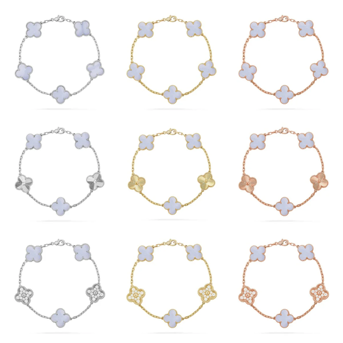 [⭐Haelin Jewelry] CLOVER 5 MOTIF PURPLE CHALCEDONY BRACELET COLLECTION