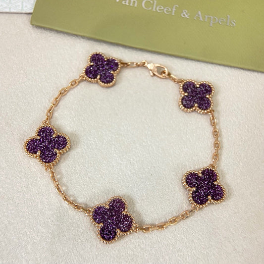 [⭐Haelin Jewelry]NEW PURPLE SAND-GOLD FOUR-LEAF CLOVER 5-FLOWER BRACELET