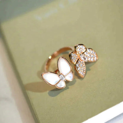 [⭐Haelin Jewelry]TWIN BUTTERFLY DIAMOND MOP RING