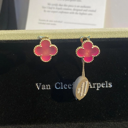 [⭐Haelin Jewelry]NEW CLOVER 15MM PINK ENAMEL STUD EARRINGS