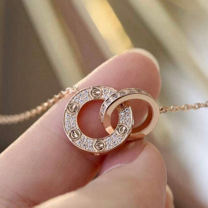 [⭐Haelin Jewelry]LOVE 7.6MM NECKLACE ROSE GOLD AND SILVER  FULL DIAMOND