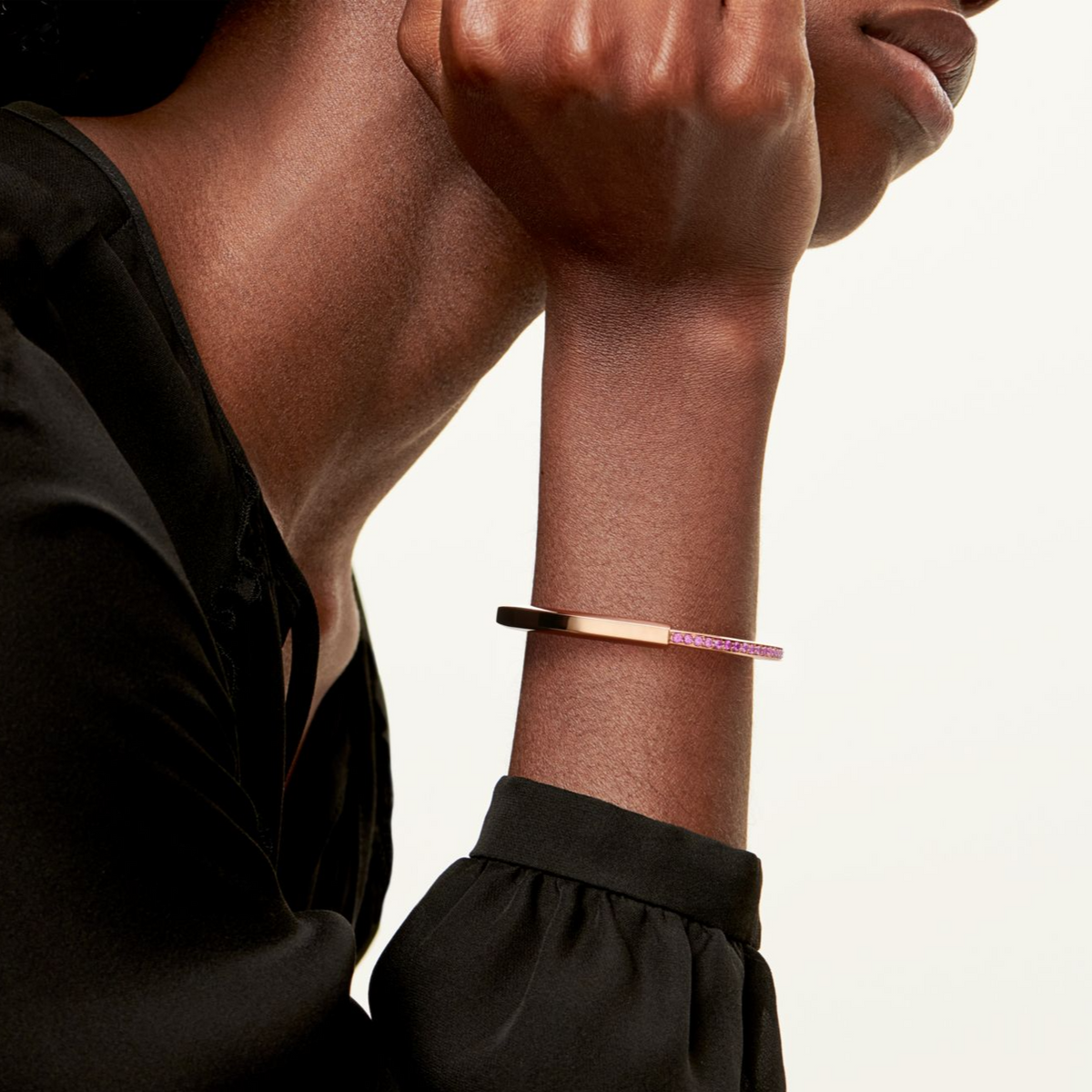 [Haelin Jewelry]LOCK BRACELET ROSE DIAMOND PINK GOLD