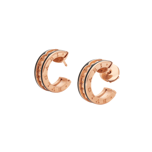 [⭐Haelin Jewelry]ZERO 1 ROCK PINK GOLD EARRINGS WITH STUDDED SPIRAL AND BLACK CERAMIC