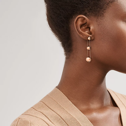 [Haelin Jewelry]TRIPLE DROP PINK GOLD EARRINGS