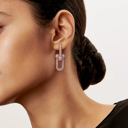 [Haelin Jewelry]LARGE LINK EARRINGS PINK GOLD WITH PAVED DIAMONDS