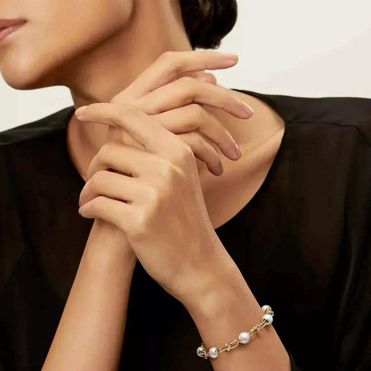 [Haelin Jewelry]LINK BRACELET GOLD WITH FRESHWATER PEARLS
