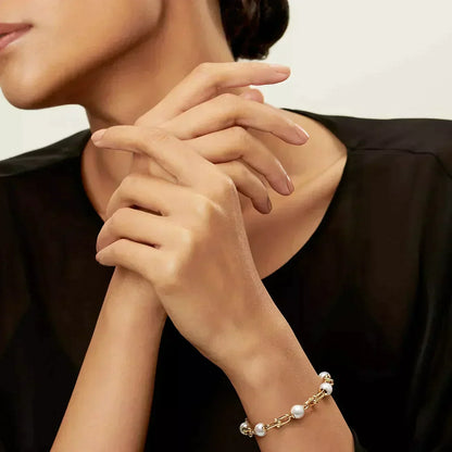 [Haelin Jewelry]LINK BRACELET GOLD WITH FRESHWATER PEARLS