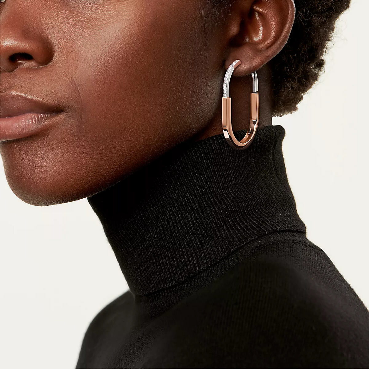 [Haelin Jewelry]LOCK EARRINGS ROSE AND WHITE GOLD DIAMONDS EXTRA LARGE