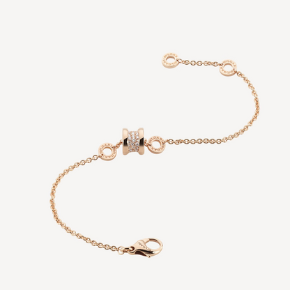 [⭐Haelin Jewelry]ZERO 1 SOFT PINK GOLD WITH PAVED DIAMONDS ON THE SPIRAL BRACELET