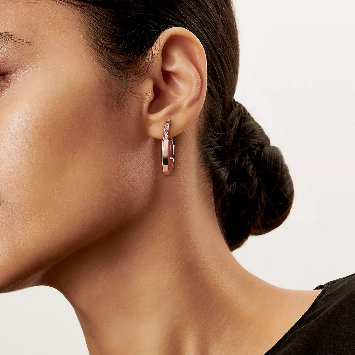 [Haelin Jewelry]LOCK MEDIUM PINK DIAMOND PINK GOLD EARRINGS