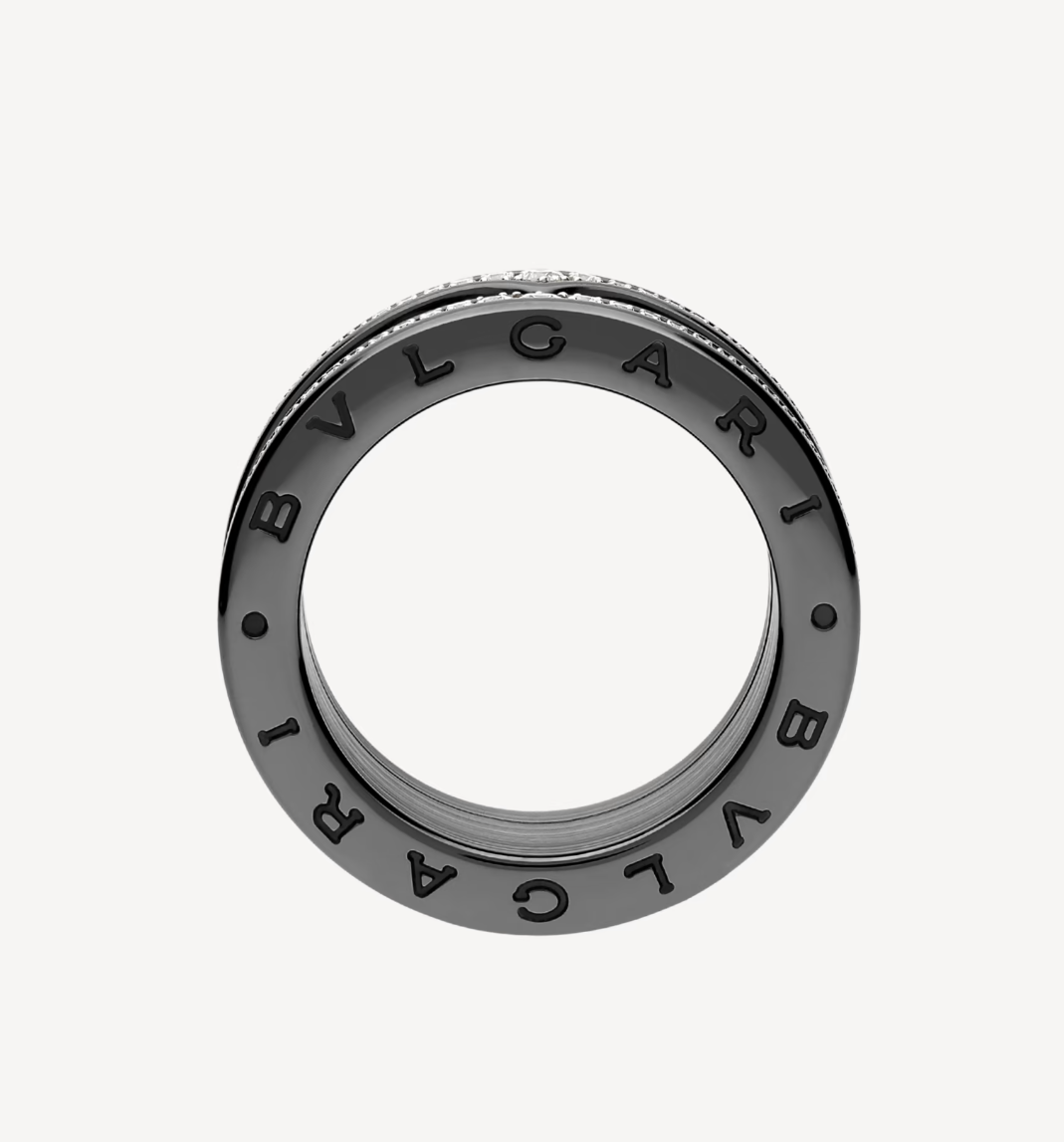 [⭐Haelin Jewelry]ZERO 1 ROCK FOUR-BAND BLACK CERAMIC WITH STUDDED SPIRAL AND PAVED DIAMONDS RING