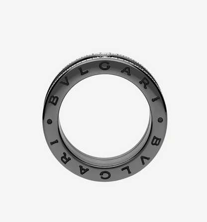 [⭐Haelin Jewelry]ZERO 1 ROCK FOUR-BAND BLACK CERAMIC WITH STUDDED SPIRAL AND PAVED DIAMONDS RING