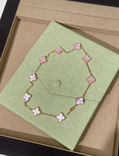[⭐Haelin Jewelry Jewellery] Pink Necklace with Ten Clover Designs