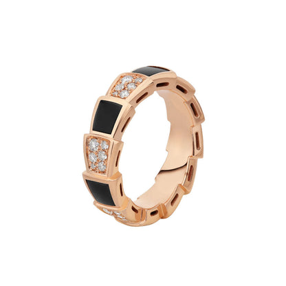 [⭐Haelin Jewelry]SERPENTI RING PINK GOLD BLACK MOP DIAMOND PAVED 4MM