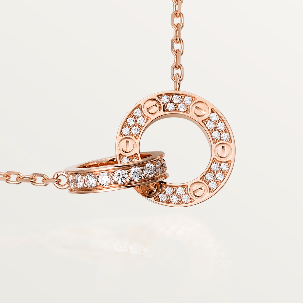 [⭐Haelin Jewelry]LOVE 7.6MM NECKLACE ROSE GOLD AND SILVER  FULL DIAMOND