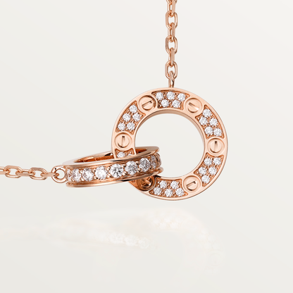 [⭐Haelin Jewelry]LOVE 7.6MM NECKLACE ROSE GOLD AND SILVER  FULL DIAMOND