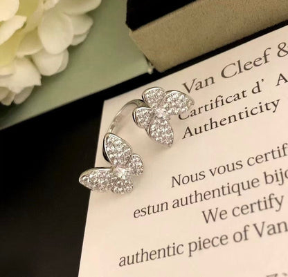 [⭐Haelin Jewelry]TWIN SILVER BUTTERFLY DIAMOND RING