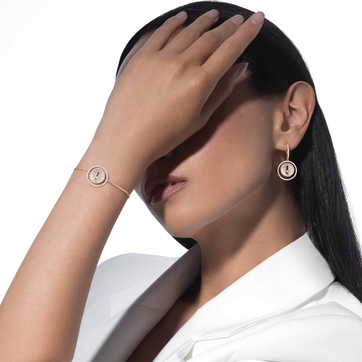 [⭐Haelin Jewelry]Demo MOVE WHITE MOTHER OF PEARL PINK GOLD DIAMOND BRACELET