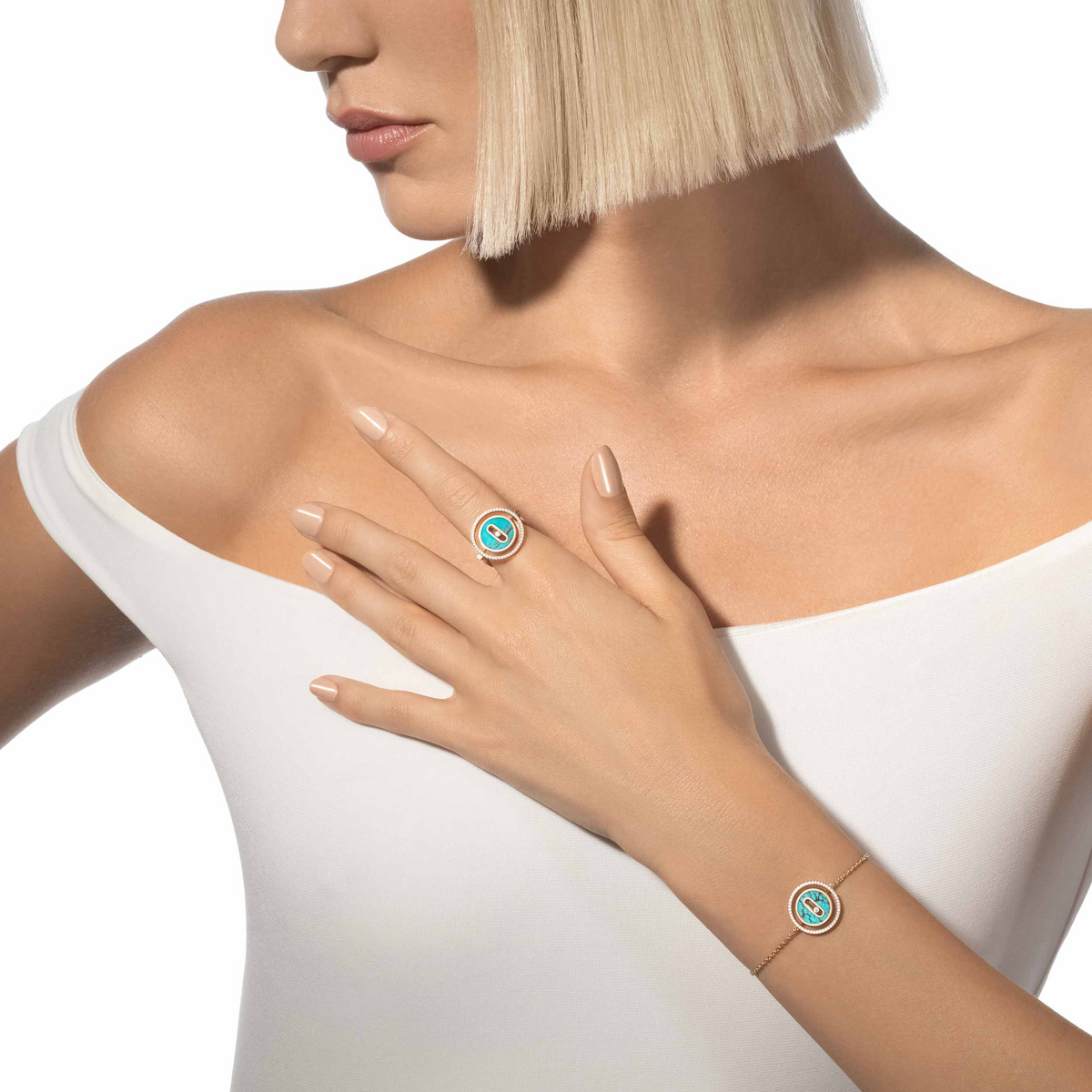 [⭐Haelin Jewelry]Demo MOVE TURQUOISE PINK GOLD DIAMOND BRACELET
