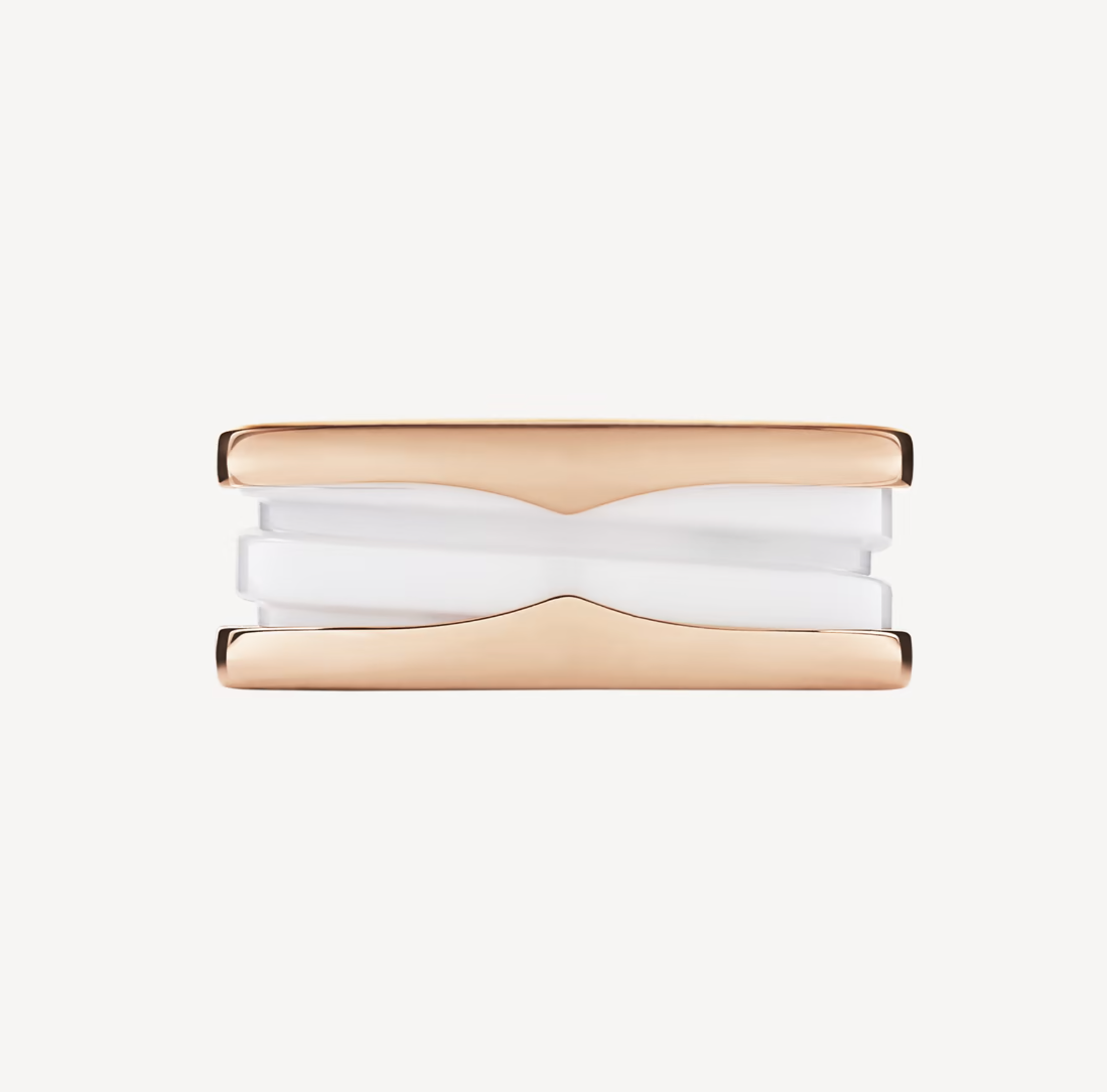 [⭐Haelin Jewelry]ZERO 1 TWO-BAND LOOPS AND WHITE CERAMIC SPIRAL PINK GOLD RING