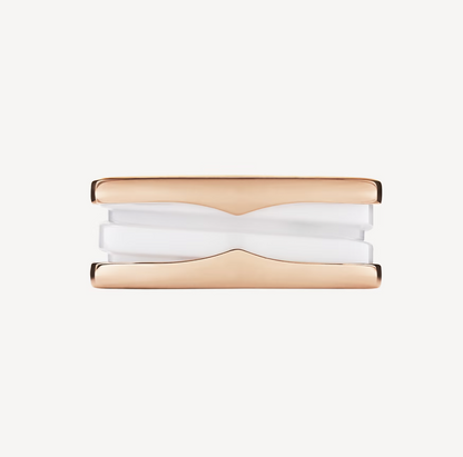 [⭐Haelin Jewelry]ZERO 1 TWO-BAND LOOPS AND WHITE CERAMIC SPIRAL PINK GOLD RING