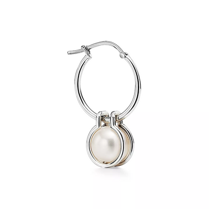 [Haelin Jewelry]PEARL HOOP SILVER EARRINGS