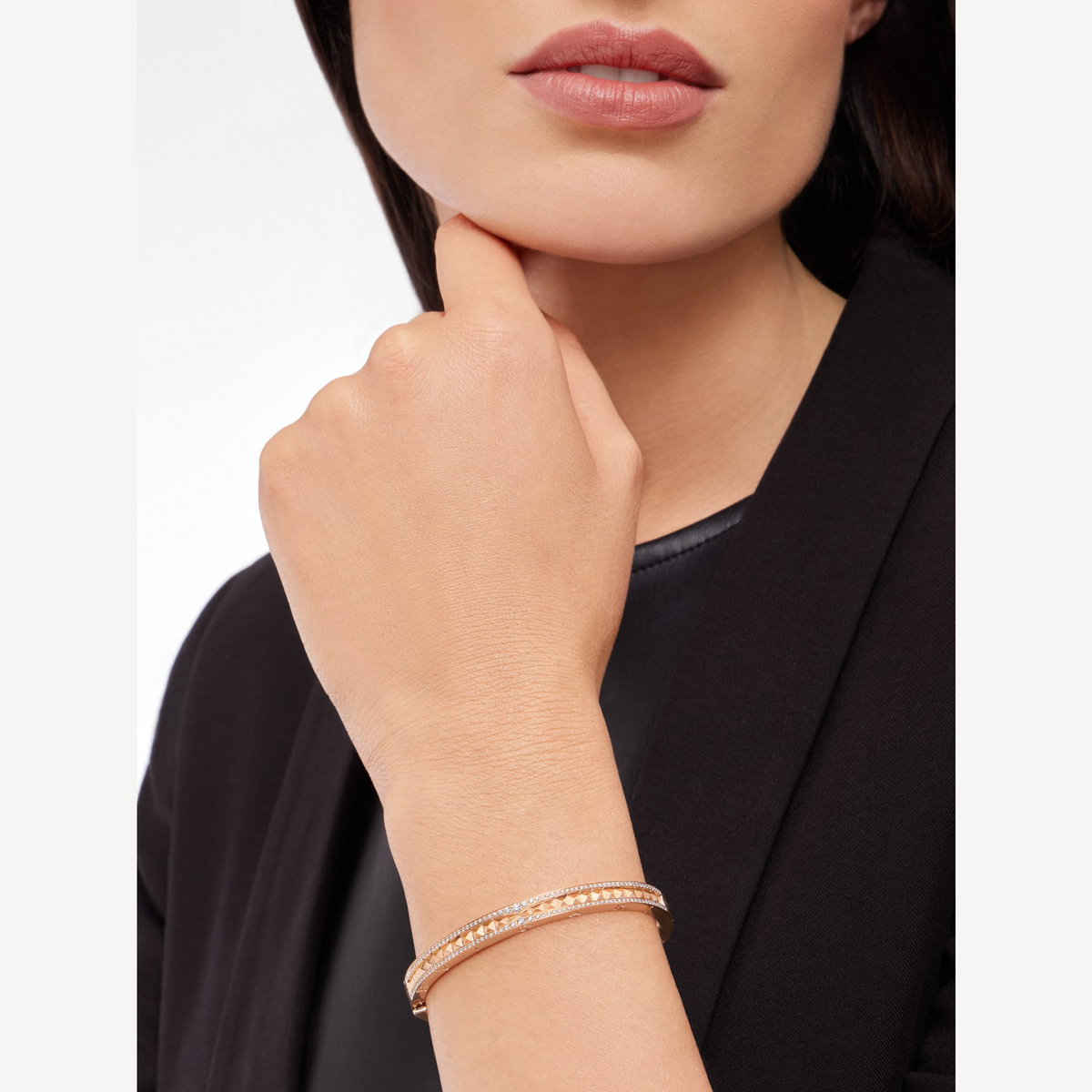 [⭐Haelin Jewelry]ZERO 1 SPIRAL AND PAVED DIAMOND PINK GOLD BRACELET