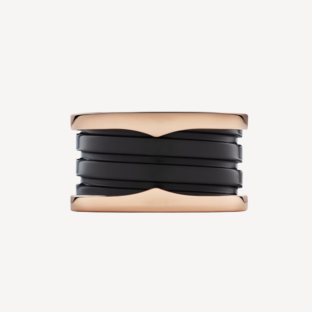 [⭐Haelin Jewelry]ZERO 1 FOUR-BAND LOOPS AND BLACK CERAMIC SPIRAL PINK GOLD RING