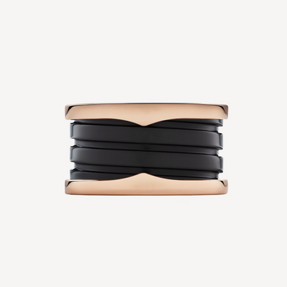 [⭐Haelin Jewelry]ZERO 1 FOUR-BAND LOOPS AND BLACK CERAMIC SPIRAL PINK GOLD RING