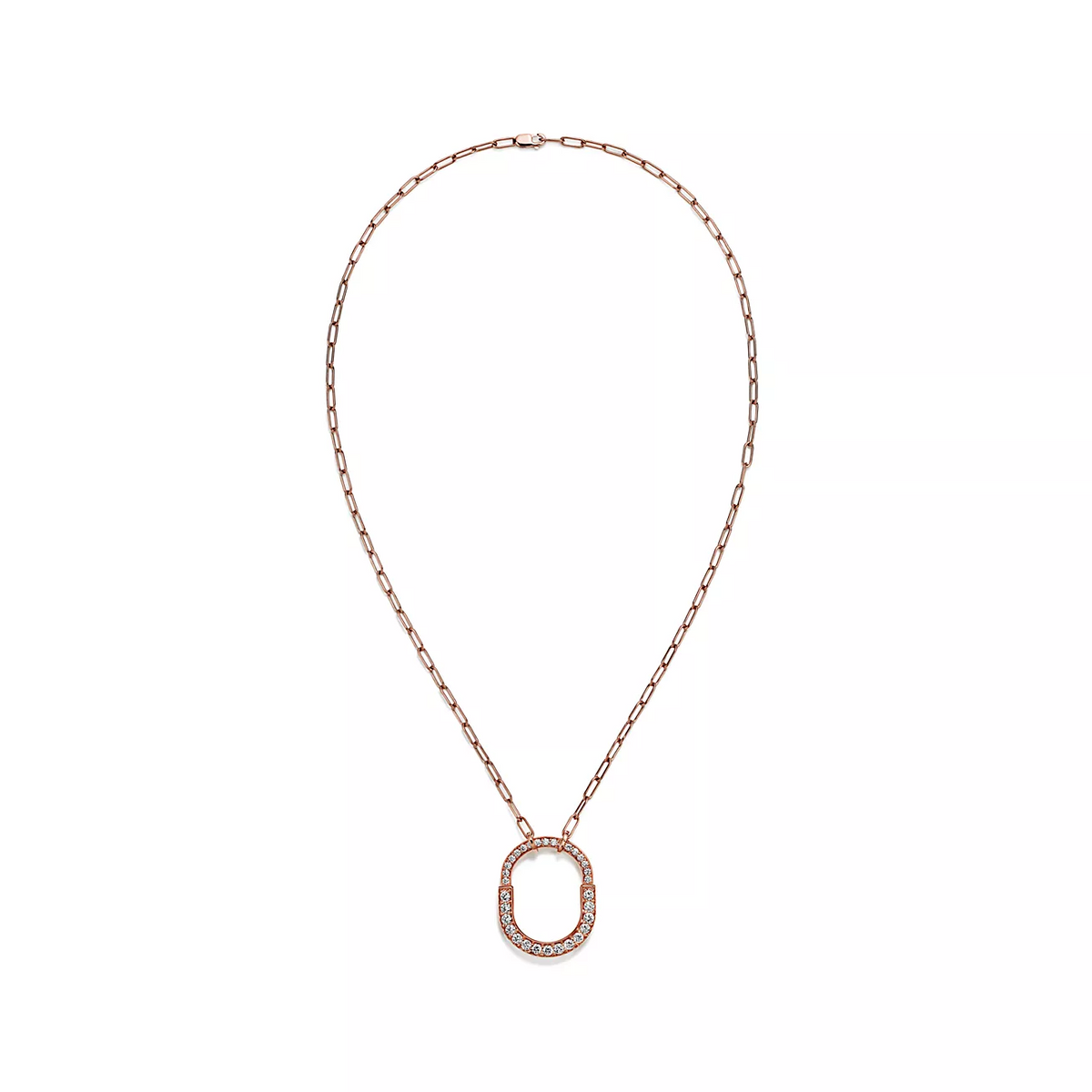 [Haelin Jewelry]LOCK NECKLACE MEDIUM PENDANT PINK GOLD PAVED DIAMONDS