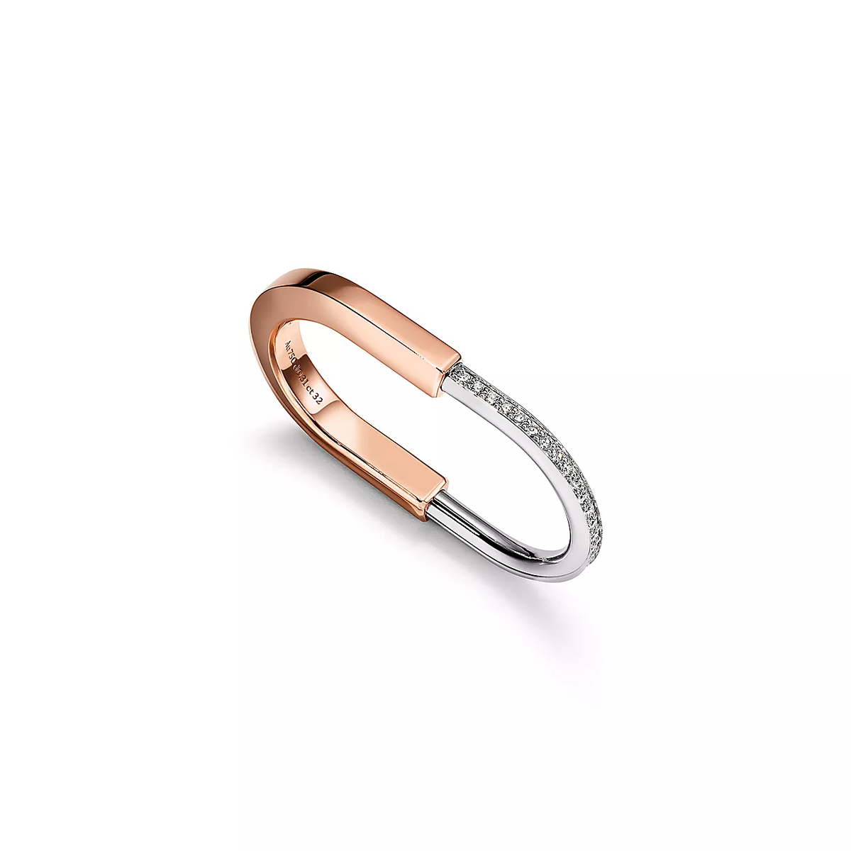 [Haelin Jewelry]LOCK RING TOW-FINGER ROSE AND WHITE GOLD DIAMONDS