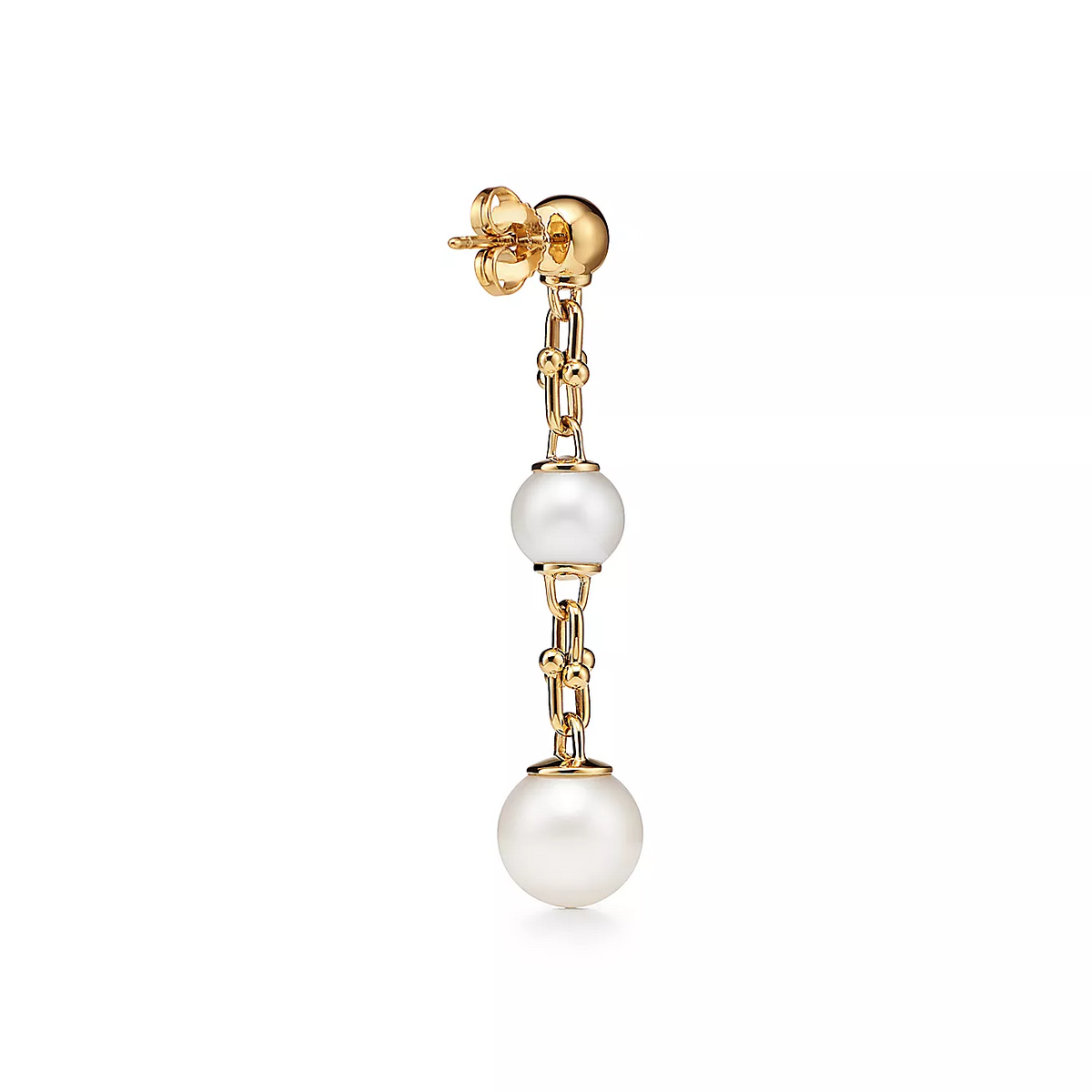 [Haelin Jewelry]TRIPLE DROP LINK EARRINGS GOLD WITH FRESHWATER PEARLS