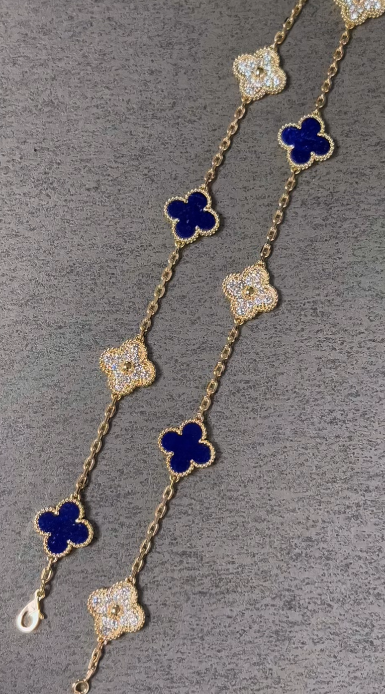 [⭐Haelin Jewelry]CLOVER 10 MOTIFS DIAMONDS SET IN LAPIS LAZULI