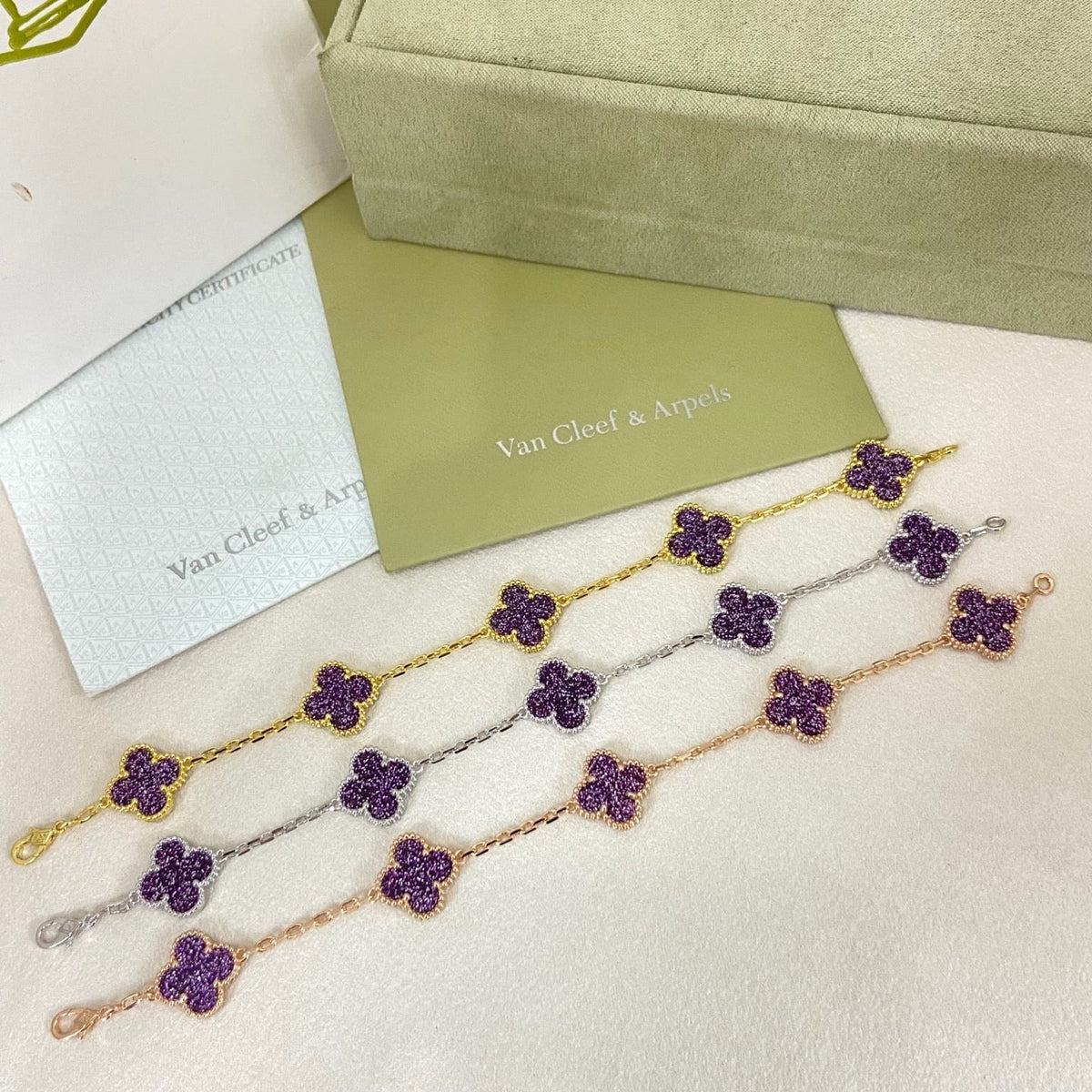 [⭐Haelin Jewelry]NEW PURPLE SAND-GOLD FOUR-LEAF CLOVER 5-FLOWER BRACELET