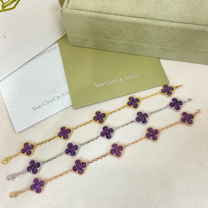 [⭐Haelin Jewelry]NEW PURPLE SAND-GOLD FOUR-LEAF CLOVER 5-FLOWER BRACELET