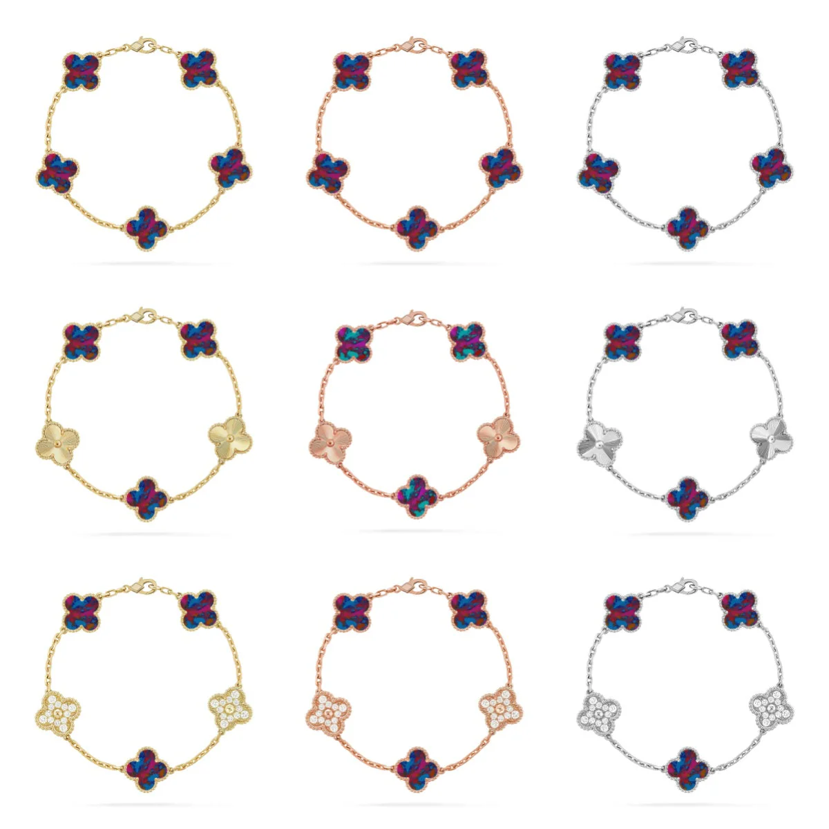 [⭐Haelin Jewelry]CLOVER 5 MOTIF COLOR GEMSTONES BRACELET COLLECTION