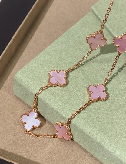 [⭐Haelin Jewelry Jewellery] Pink Necklace with Ten Clover Designs