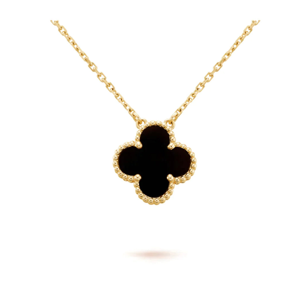 [⭐Haelin Jewelry]CLOVER 15MM BLACK ONYX SINGLE FLOWER NECKLACE