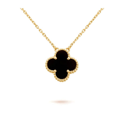 [⭐Haelin Jewelry]CLOVER 15MM BLACK ONYX SINGLE FLOWER NECKLACE