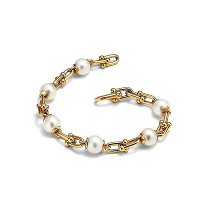 [Haelin Jewelry]LINK BRACELET GOLD WITH FRESHWATER PEARLS