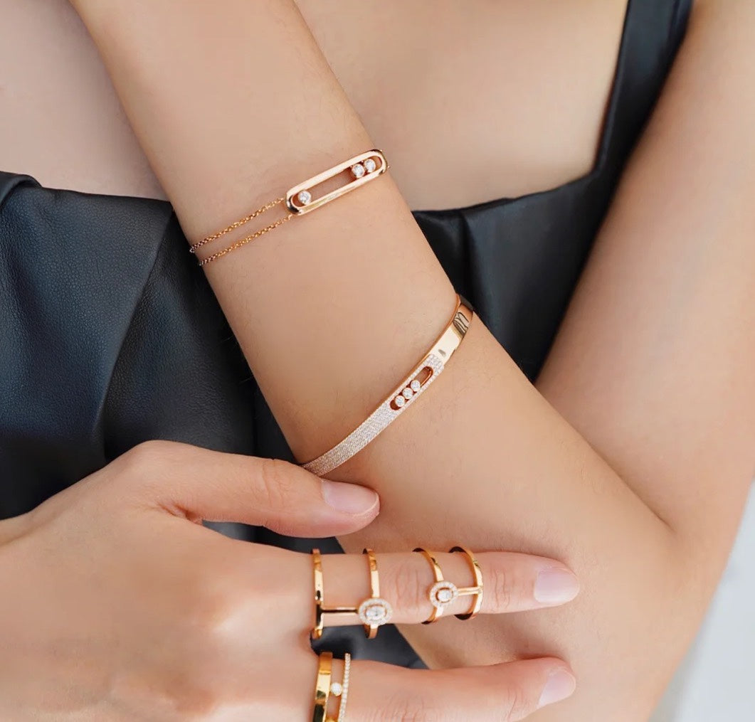 [⭐Haelin Jewelry]Move Noa Rose Gold Pavé Diamond Bangle Bracelet
