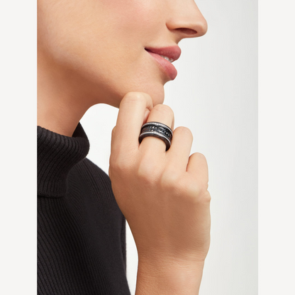 [⭐Haelin Jewelry]ZERO 1 ROCK FOUR-BAND BLACK CERAMIC WITH STUDDED SPIRAL AND PAVED DIAMONDS RING