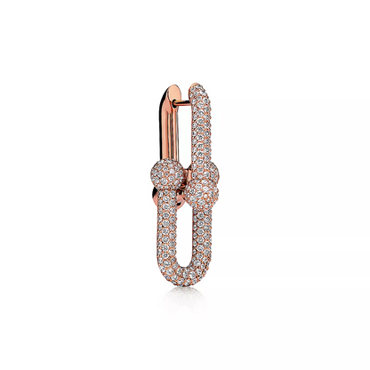 [Haelin Jewelry]LARGE LINK EARRINGS PINK GOLD WITH PAVED DIAMONDS