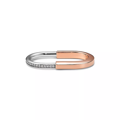 [Haelin Jewelry]LOCK RING TOW-FINGER ROSE AND WHITE GOLD DIAMONDS