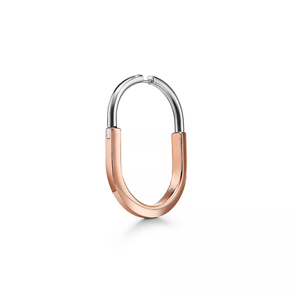 [Haelin Jewelry]LOCK EARRINGS ROSE AND WHITE GOLD DIAMONDS EXTRA LARGE
