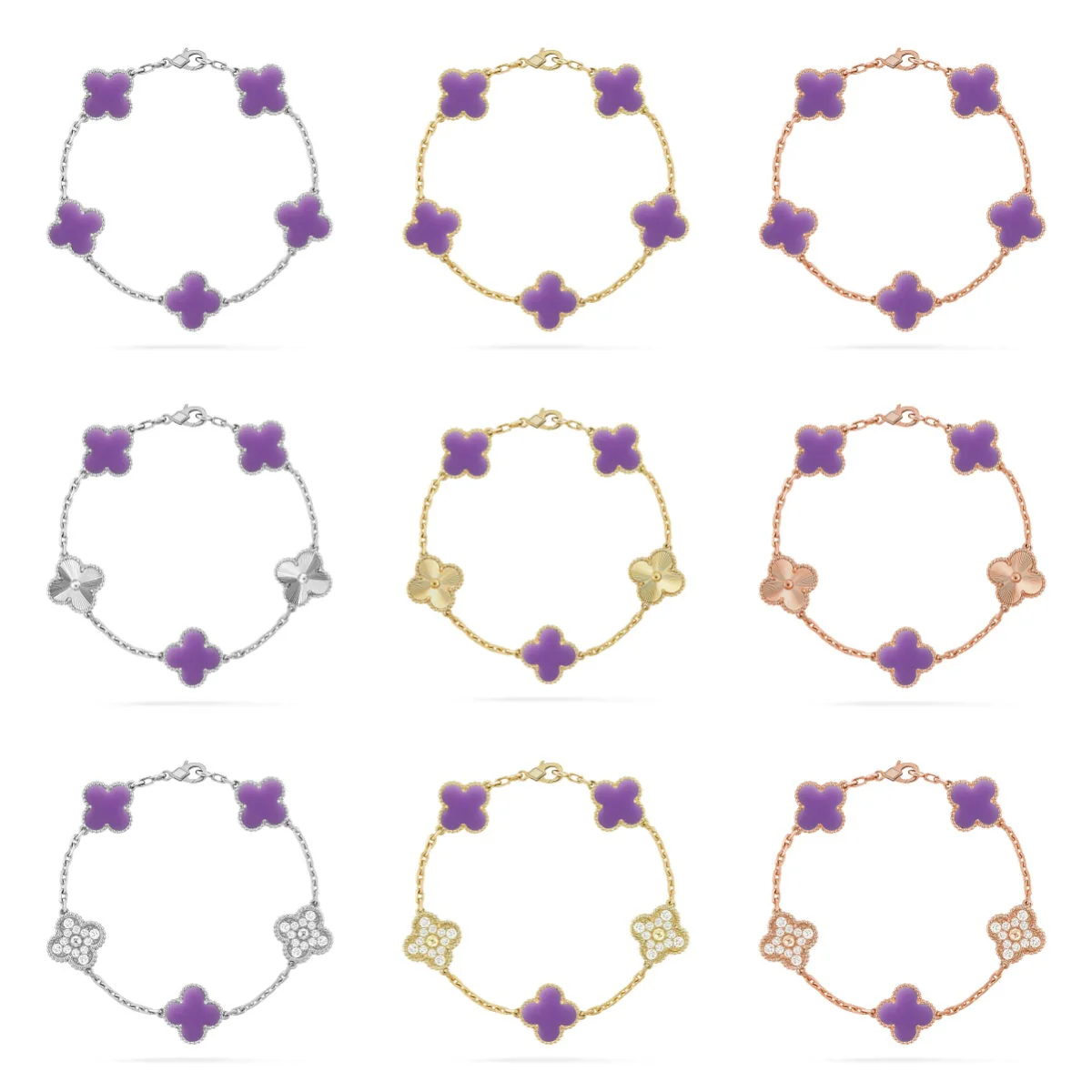 [⭐Haelin Jewelry]CLOVER 5 MOTIF LIGHT PURPLE BRACELET COLLECTION
