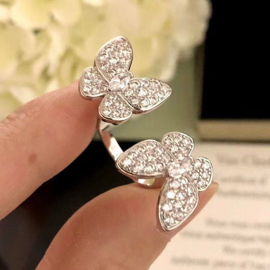 [⭐Haelin Jewelry]TWIN SILVER BUTTERFLY DIAMOND RING