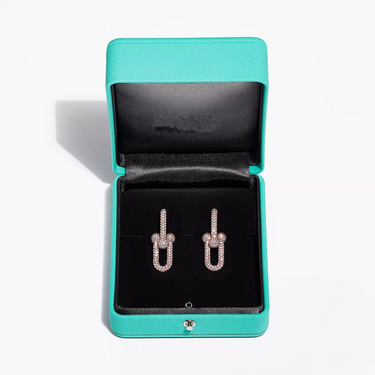 [Haelin Jewelry]LARGE LINK EARRINGS PINK GOLD WITH PAVED DIAMONDS